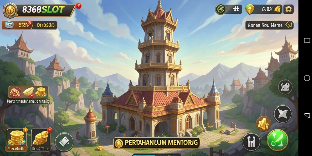 Screenshot 8368SLOT menampilkan aksi intens dalam permainan Tower Defense.