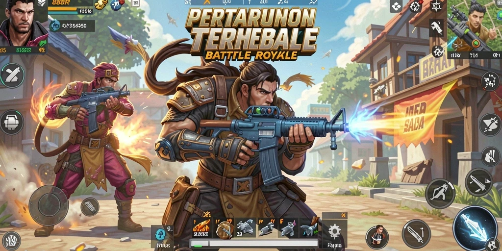 Screenshot menunjukkan gameplay seru dalam pertarungan Battle Royale.
