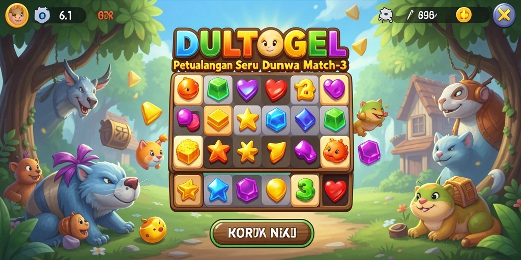 Tampilan gameplay DULTOGEL yang penuh warna dan menantang.