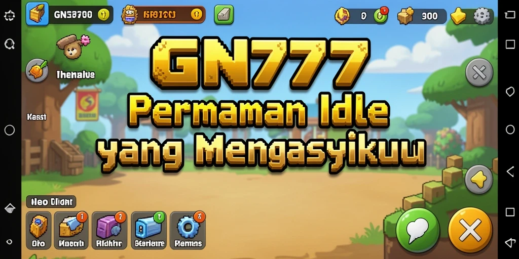 Screenshot menunjukkan karakter dan sumber daya dalam gameplay Idle GN777.