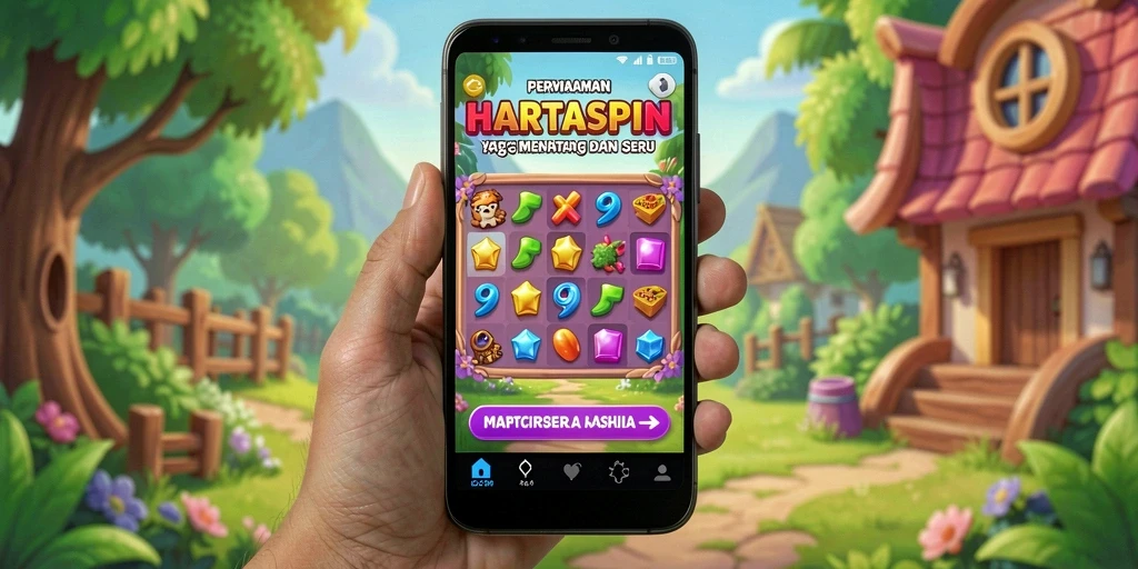 Screenshot gameplay HARTASPIN dengan kombinasi permata Match-3.