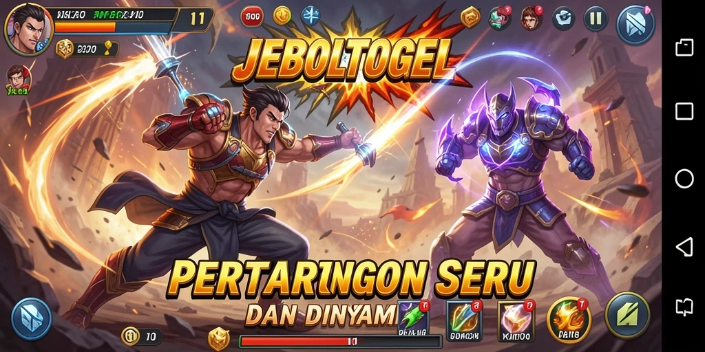 Tangkapan layar utama JEBOLTOGEL memperlihatkan karakter bertarung di arena yang mendebarkan.