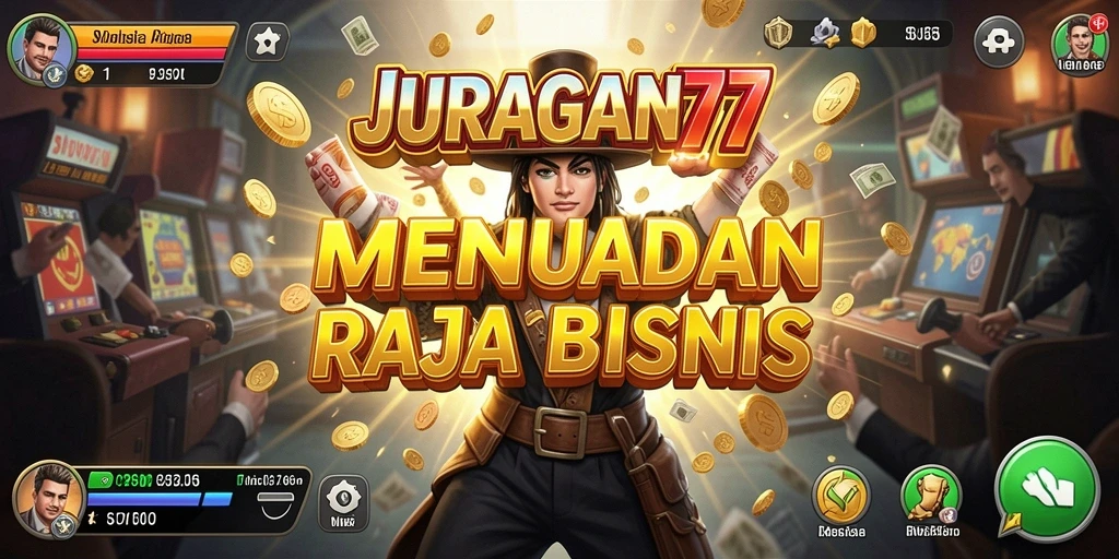 Screenshot dari gameplay JURAGAN77 yang menunjukkan simulasi bisnis.