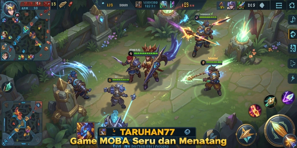 Tampilan gameplay seru dari TARUHAN77 dalam pertarungan MOBA.