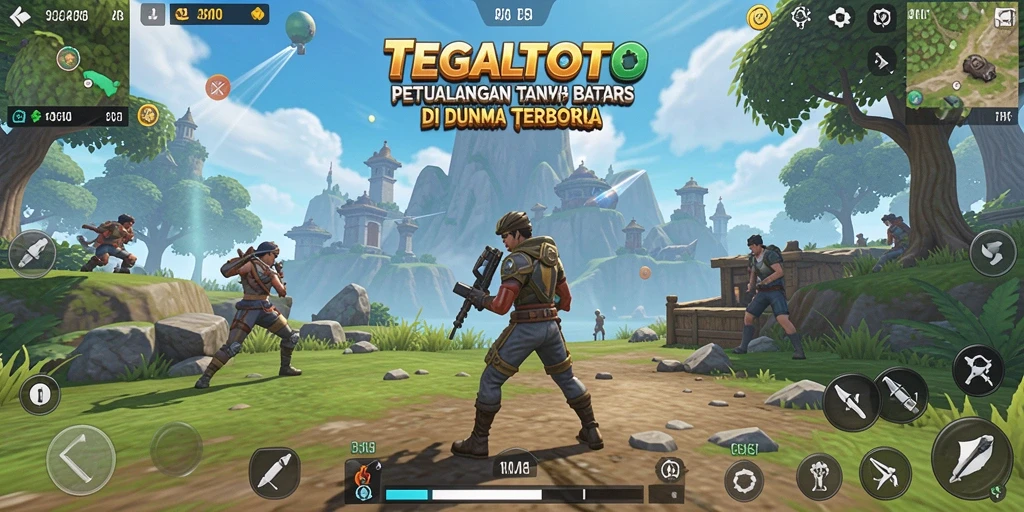 Tampilan gameplay TEGALTOTO menunjukkan eksplorasi dunia yang luas dan penuh warna.