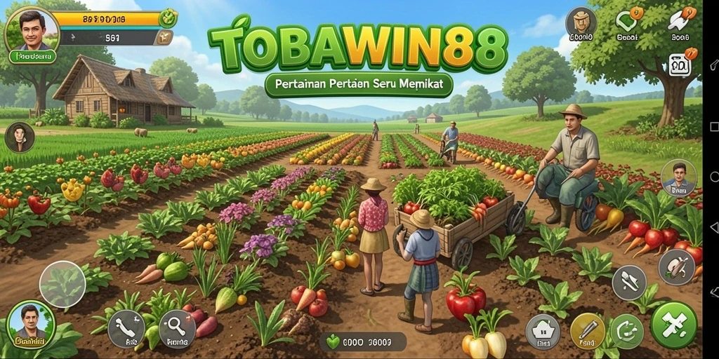 Screenshot utama TOBAWIN88 yang menampilkan gameplay bertani menarik.